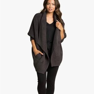 Barefoot Dreams CozyChic Chevron Ribbed Cardigan Shawl Collar Dolman SM/Med Gray